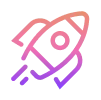 Gradient rocket icon launching diagonally, symbolizing high‑speed performance and quick start times for a streaming account.