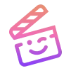 Gradient clapperboard icon with a smiling face, symbolizing enjoyable movie and TV entertainment from a streaming account.