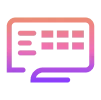 Minimal gradient icon of a screen with small tiles and a chat bubble shape, representing a streaming account dashboard and control panel.