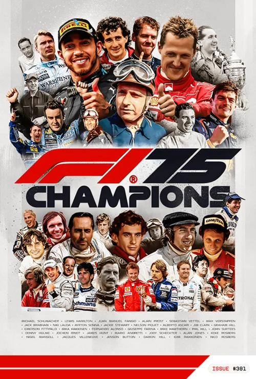 F1 Champions promotional image with Formula 1 drivers and championship branding, ideal for motorsport streaming and highlights content.