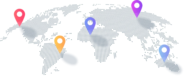 World map graphic with colorful location pins, ideal for a global streaming platform, international access, and borderless entertainment promotion.