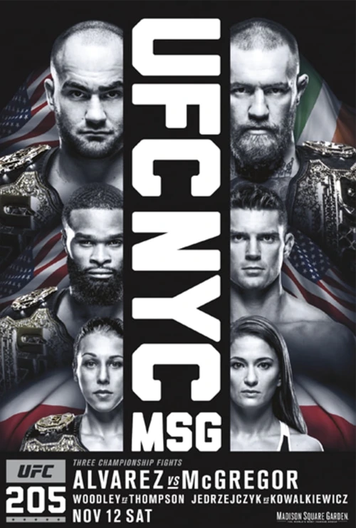 UFC NYC MSG promotional image with championship fighters and a Madison Square Garden backdrop, ideal for UFC streaming and fight-night entertainment.